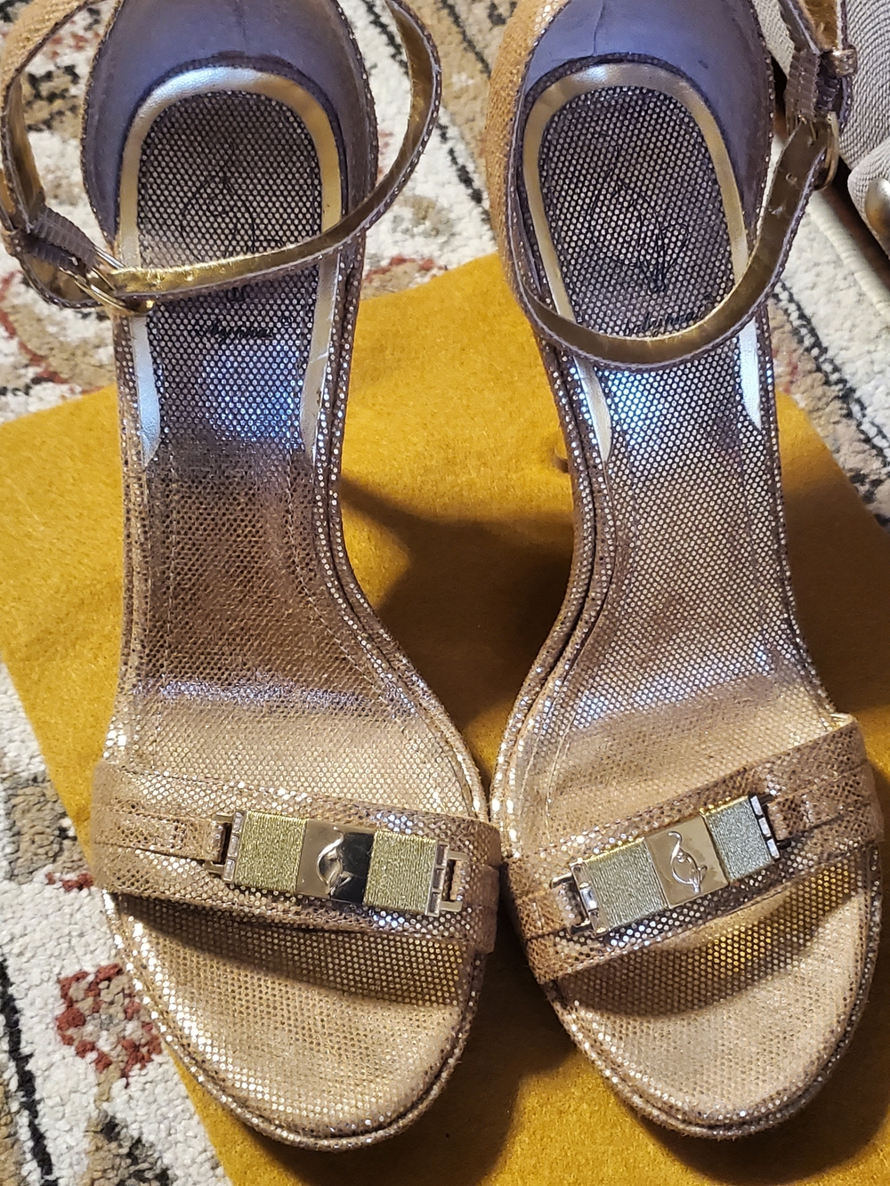 Baby Phat Metallic Gold Ankle Strap Heels Platforms Womens Sz 9